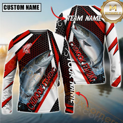 Maxcorners Chinook Fishing White Red Edge Personalized Name, Team Name Long Sleeve Shirt