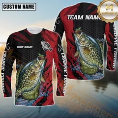 Maxcorners Crappie Fishing Red Splash Strike Personalized Name, Team Name Long Sleeve Shirt