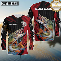 Maxcorners Pike Fishing Red Splash Strike Personalized Name, Team Name Long Sleeve Shirt