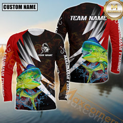 Maxcorners Mahi-Mahi Fishing Red Flame Splash Pattern Sport Jersey Personalized Name, Team Name Long Sleeve Shirt