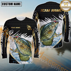 Maxcorners Crappie Fishing Golden With White And Black Pattern Sport Jersey Personalized Name, Team Name Long Sleeve Shirt