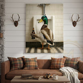 Maxcorners Funny Duck Holding Beer Bathroom Humor Rustic Art Wrapped Canvas