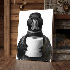 Maxcorners Black and White Duck with Toilet Paper Funny Bathroom Art Wrapped Canvas