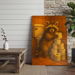 Maxcorners Raccoon Stealing Toilet Paper Funny Bathroom Humor Art Wrapped Canvas