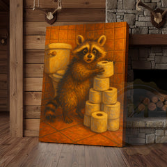 Maxcorners Raccoon Stealing Toilet Paper Funny Bathroom Humor Art Wrapped Canvas