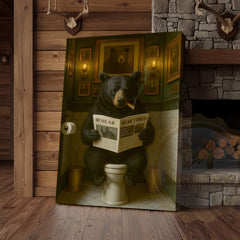 Maxcorners Black Bear Reading Newspaper Bathroom Humor Rustic Art Wrapped Canvas