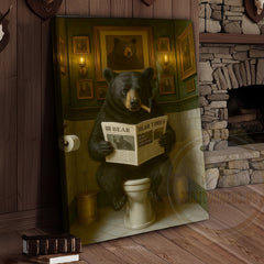 Maxcorners Black Bear Reading Newspaper Bathroom Humor Rustic Art Wrapped Canvas