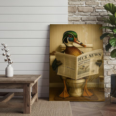 Maxcorners Duck Reading Newspaper Funny Bathroom Humor Art Wrapped Canvas