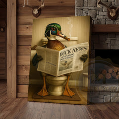 Maxcorners Duck Reading Newspaper Funny Bathroom Humor Art Wrapped Canvas