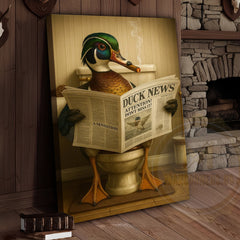 Maxcorners Duck Reading Newspaper Funny Bathroom Humor Art Wrapped Canvas
