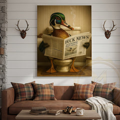 Maxcorners Duck Reading Newspaper Funny Bathroom Humor Art Wrapped Canvas