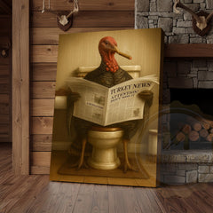 Maxcorners Turkey Reading Newspaper Funny Bathroom Humor Rustic Art Wrapped Canvas
