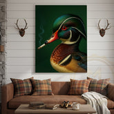 Maxcorners Smoking Duck Portrait Rustic Farmhouse Art Wrapped Canvas