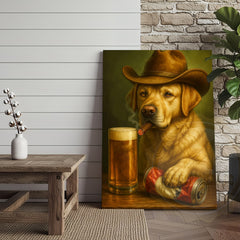 Maxcorners Cowboy Dog Smoking Cigar with Beer Rustic Western Bar Art Wrapped Canvas