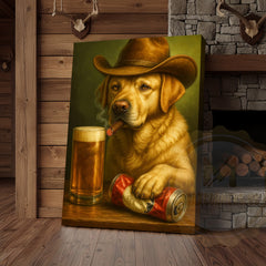 Maxcorners Cowboy Dog Smoking Cigar with Beer Rustic Western Bar Art Wrapped Canvas