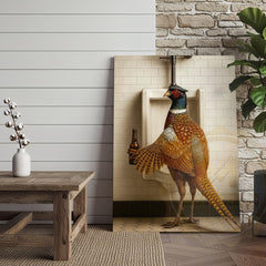 Maxcorners Funny Pheasant Holding Beer Bathroom Humor Rustic Art Wrapped Canvas