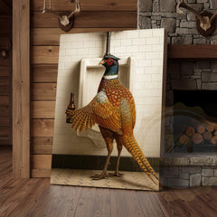 Maxcorners Funny Pheasant Holding Beer Bathroom Humor Rustic Art Wrapped Canvas