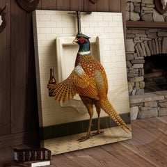 Maxcorners Funny Pheasant Holding Beer Bathroom Humor Rustic Art Wrapped Canvas