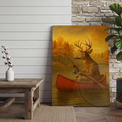 Maxcorners Deer Fishing with Cigar Autumn Lake Rustic Cabin Art Wrapped Canvas