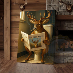 Maxcorners Deer Reading Newspaper Funny Bathroom Humor Rustic Art Wrapped Canvas