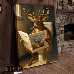 Maxcorners Deer Reading Newspaper Funny Bathroom Humor Rustic Art Wrapped Canvas