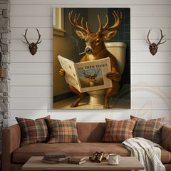 Maxcorners Deer Reading Newspaper Funny Bathroom Humor Rustic Art Wrapped Canvas