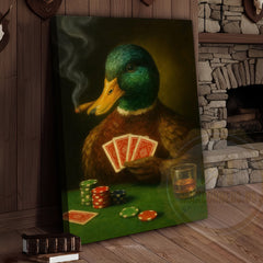 Maxcorners Duck Smoking Cigar Playing Poker Rustic Bar Art Wrapped Canvas