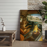 Maxcorners Deer Driving Car with Duck Funny Country Road Humor Art Wrapped Canvas