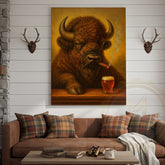 Maxcorners Buffalo Smoking Cigar with Beer Rustic Tavern Art Wrapped Canvas