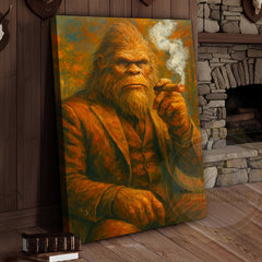 Maxcorners Bigfoot Smoking Cigar Rustic Lodge Wall Art Wrapped Canvas