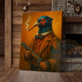 Maxcorners Pheasant Hunter With Shotgun Vintage Rustic Bar Art Wrapped Canvas