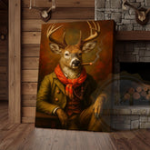 Maxcorners Deer Gentleman Smoking Cigar Vintage Lodge Decor Wrapped Canvas