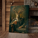 Maxcorners Deer Gentleman In Suit With Beer Rustic Bar Art Wrapped Canvas