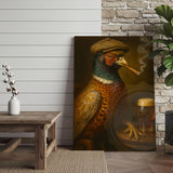 Maxcorners Pheasant With Cap Smoking Cigar Rustic Pub Decor Wrapped Canvas