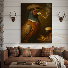 Maxcorners Pheasant With Cap Smoking Cigar Rustic Pub Decor Wrapped Canvas