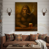 Maxcorners Bigfoot Smoking Cigar With Beer Rustic Lodge Wall Art Wrapped Canvas