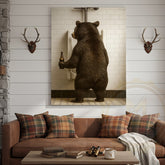 Maxcorners Funny Bear In Bathroom With Beer Rustic Lodge Art Wrapped Canvas
