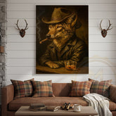 Maxcorners Wolf Cowboy With Whiskey Rustic Lodge Wall Art Wrapped Canvas