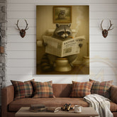 Maxcorners Funny Raccoon Reading Newspaper Rustic Bathroom Wall Art Wrapped Canvas