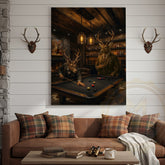 Maxcorners Deer Playing Pool Rustic Lodge Bar Wall Art Wrapped Canvas