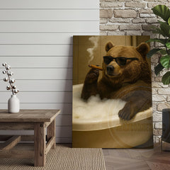 Maxcorners Funny Bear In Bathtub Smoking Cigar Rustic Bathroom Wall Art Wrapped Canvas