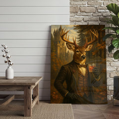 Maxcorners Gentleman Deer With Whiskey Glass Rustic Castle Wall Art Wrapped Canvas