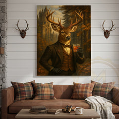 Maxcorners Gentleman Deer With Whiskey Glass Rustic Castle Wall Art Wrapped Canvas