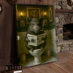Maxcorners Funny Boar Reading Newspaper Rustic Bathroom Wall Art Wrapped Canvas