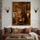 Maxcorners Funny Deer on Toilet Reading Phone Bathroom Humor Art Wrapped Canvas