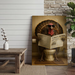 Maxcorners Turkey Reading Newspaper Smoking Cigar Funny Bathroom Art Wrapped Canvas