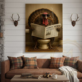 Maxcorners Turkey Reading Newspaper Smoking Cigar Funny Bathroom Art Wrapped Canvas