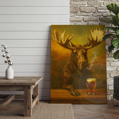 Maxcorners Moose Smoking Cigar with Beer Rustic Lodge Bar Art Wrapped Canvas
