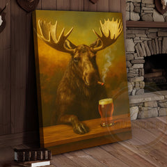 Maxcorners Moose Smoking Cigar with Beer Rustic Lodge Bar Art Wrapped Canvas