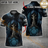 Maxcorners Darts Skull Smoke Multicolor Options Personalized Name, Team Name 3D Polo Shirt (4 Colors)